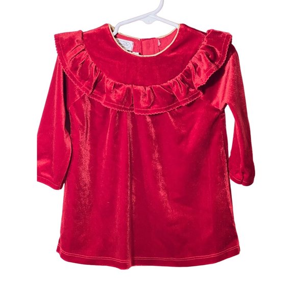 Mud Pie RED VELVET DRESS Valentine's heart Party ruffle gold 12-18m NWT - Picture 4 of 5